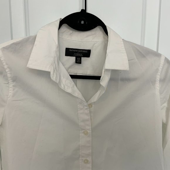 Banana Republic White Button Down with Tie Sleeves - Picture 3 of 6